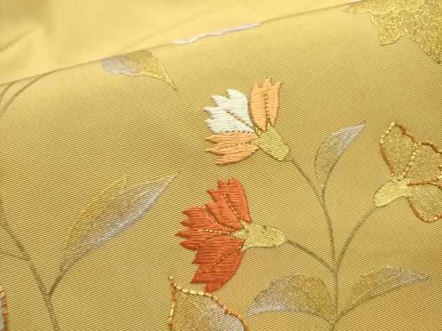 平和屋着物●塩瀬 九寸名古屋帯 駒刺繍 草花 金銀彩 正絹 逸品 DABE1325op