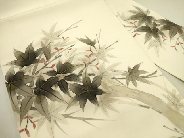 平和屋着物●塩瀬 九寸名古屋帯 手描き 枝楓文 金彩 三越扱い 逸品 DABE1326op