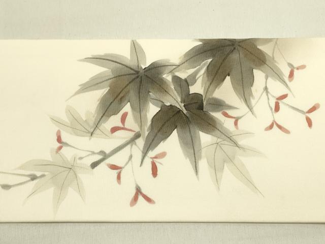 平和屋着物●塩瀬 九寸名古屋帯 手描き 枝楓文 金彩 三越扱い 逸品 DABE1326op