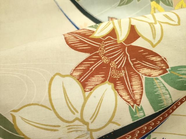 平和屋着物●アンティーク 大正ロマン 全通柄京袋帯 駒刺繍 花舟文 正絹 逸品 DABE1371op