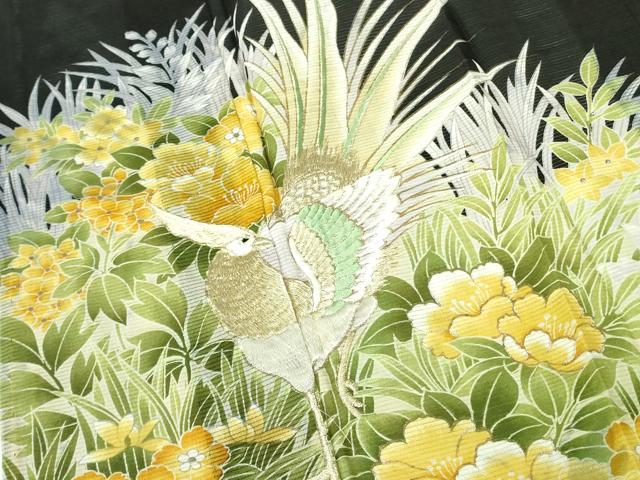 平和屋着物*夏物 黒留袖 絽 刺繍 尾長鳥花文 金彩 洗える着物 DABE1384op