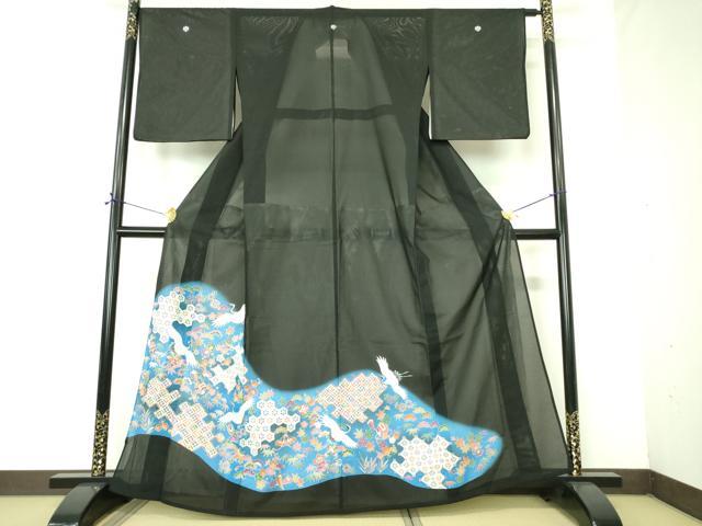 平和屋着物*夏物 黒留袖 絽 飛鶴吉祥花文 暈し染め 洗える着物 DABE1388op