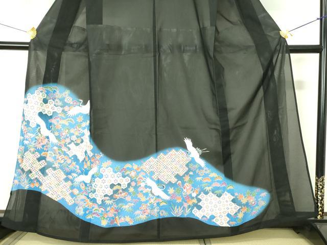 平和屋着物*夏物 黒留袖 絽 飛鶴吉祥花文 暈し染め 洗える着物 DABE1388op