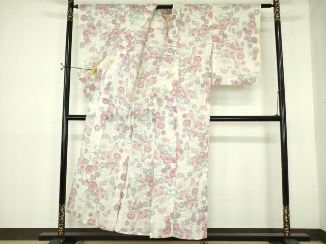 平和屋着物*夏物 本場小千谷ちぢみ 草花 麻 逸品 DABE1396op