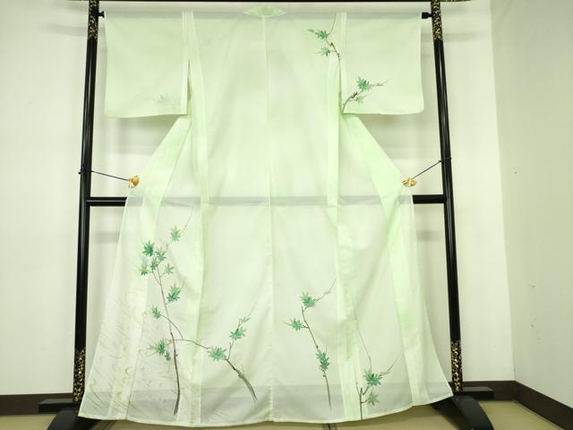 平和屋着物*夏物 訪問着 絽 手描き 枝楓文 銀彩 洗える着物 DABE1422op