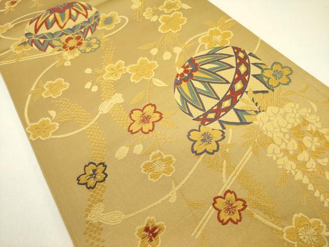 平和屋着物●六通柄袋帯 唐織 花鞠文 正絹 逸品 DABE1453op
