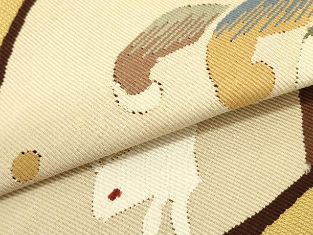 平和屋着物●八寸名古屋帯 すくい織 立波文 跳び兎 正絹 逸品 DABE1721op