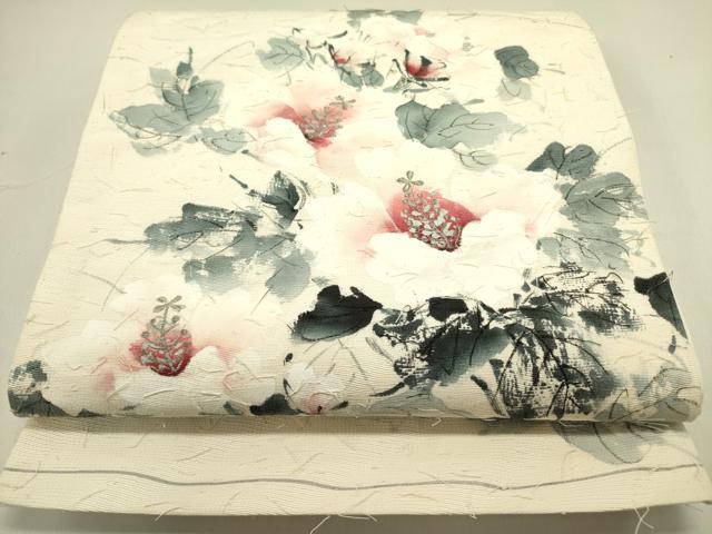 平和屋着物●太鼓柄袋帯 作家物 手描き 髭紬 草花 正絹 逸品 DABE1724op