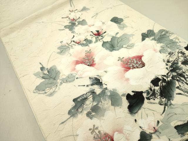 平和屋着物●太鼓柄袋帯 作家物 手描き 髭紬 草花 正絹 逸品 DABE1724op