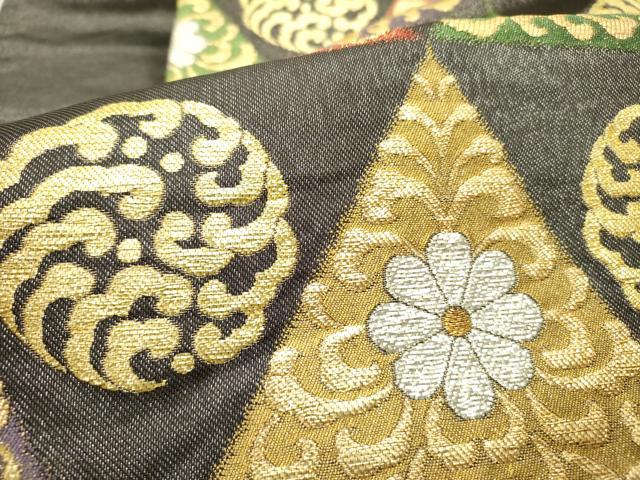 平和屋着物●六通柄袋帯 立波花文 金銀糸 正絹 逸品 DABE1728op