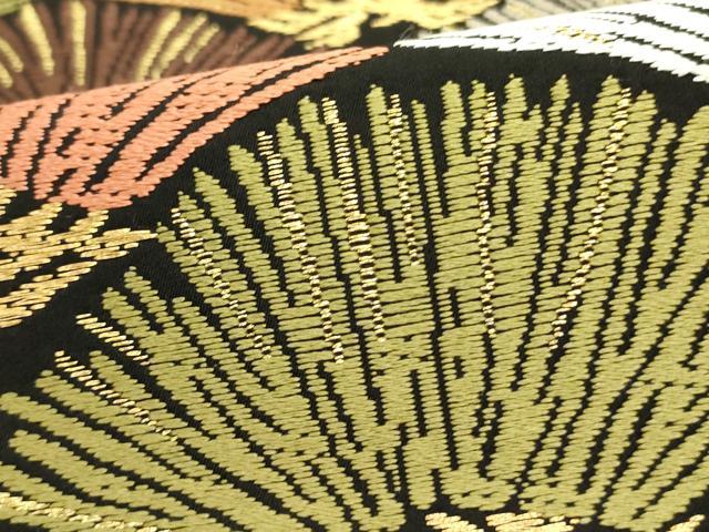 平和屋着物●六通柄袋帯 能衣唐織 青海松葉文様 黒地 正絹 逸品 DABE1732op