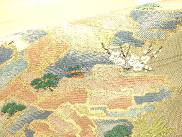 平和屋着物●西陣 川島織物 太鼓柄 本袋帯 唐織 風景花鳥文 金糸 正絹 逸品 DABE1765op