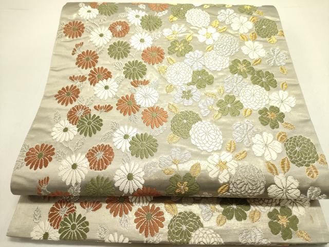 平和屋着物●六通柄袋帯 唐花織 草花 金銀糸 正絹 逸品 DABE1781op