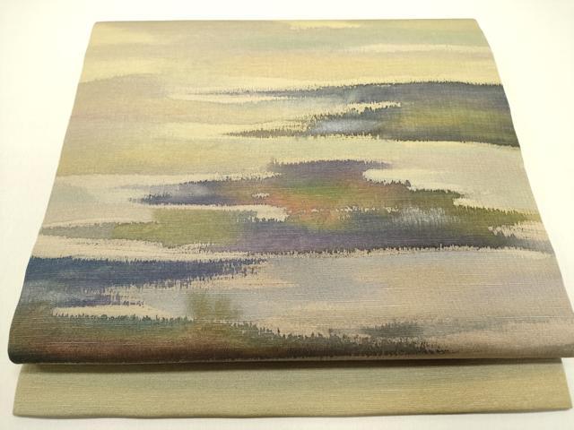 平和屋着物●染色家 岩浅公展 つけ帯 紬地 風景文 正絹 逸品 DABE1800op