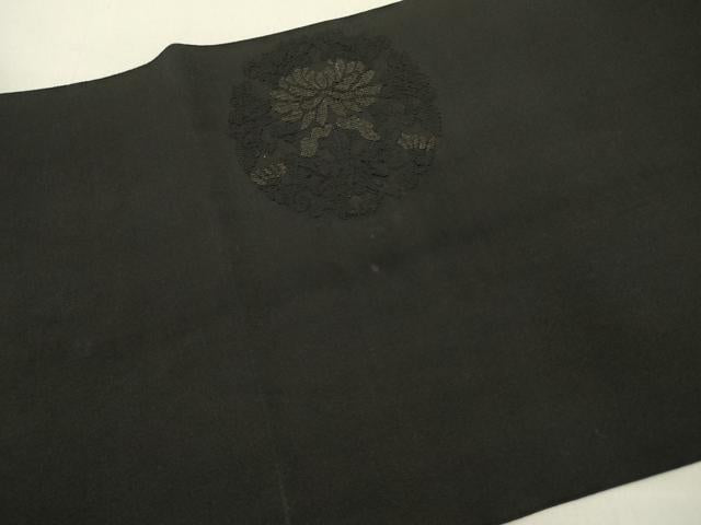 平和屋着物●爪掻き本綴れ 八寸名古屋帯 花丸文 黒地 正絹 逸品 DABE1801op