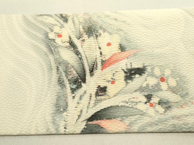 平和屋着物●九寸名古屋帯 作家物 手描き 草花 正絹 逸品 DABE1804op