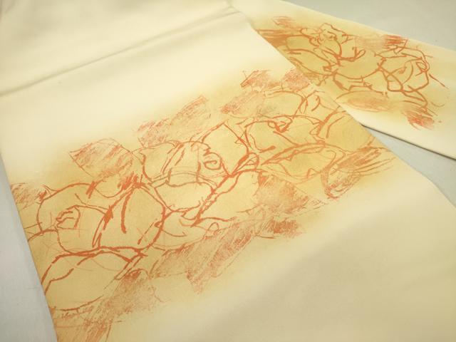 平和屋着物●塩瀬 九寸名古屋帯 作家物 手描き 抽象文様 金彩 正絹 逸品 DABE1805op