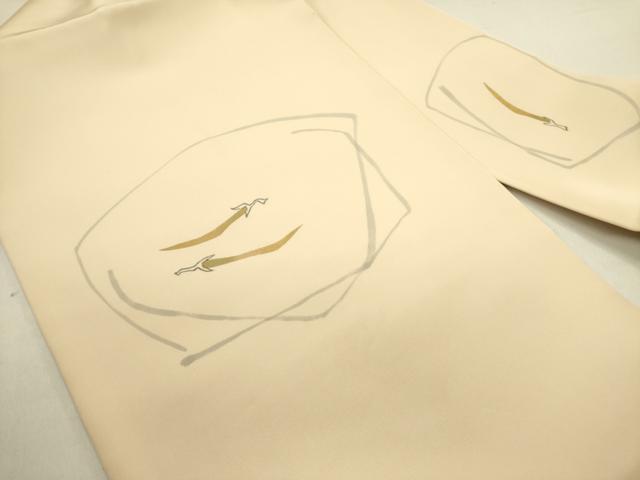 平和屋着物●塩瀬 九寸名古屋帯 手描き 成り物 金彩 正絹 逸品 DABE1808op