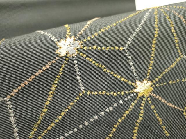 平和屋着物●田中工芸織物 祥園謹製 八寸名古屋帯 雲林綴 麻の葉花文 金糸 正絹 逸品 DABE1809op