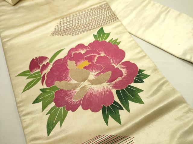平和屋着物●アンティーク 大正ロマン 九寸名古屋帯 牡丹 金銀彩 正絹 逸品 DABE1811op