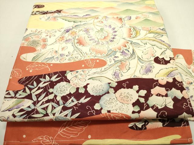 平和屋着物●アンティーク 大正ロマン 九寸名古屋帯 立波花文 正絹 逸品 DABE1814op