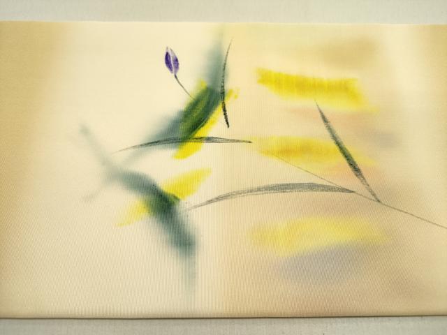 平和屋着物●虹色創家 本郷大田子 塩瀬 九寸名古屋帯 手描き 草花 正絹 逸品 DABE1819op
