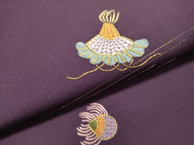 平和屋着物●塩瀬 九寸開き名古屋帯 総刺繍 成り物 器物文様 金糸 正絹 逸品 DABE1824op