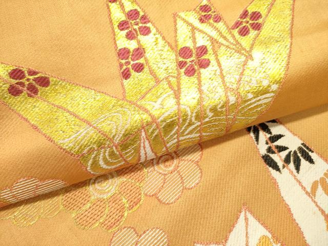 平和屋着物●アンティーク 大正ロマン 九寸名古屋帯 折鶴花文 金糸 正絹 逸品 DABE1825op