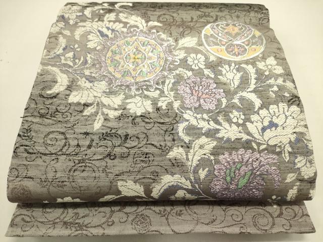 平和屋着物●両方向 両面全通柄袋帯 花唐草文 ラメ糸 やまと誂製 正絹 逸品 未使用 DABE1832op