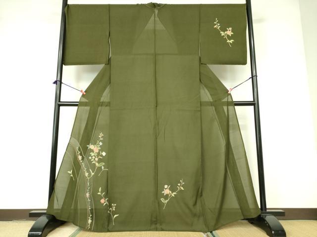 平和屋着物*夏物 中国三大刺繍 スワトウ刺繍 汕頭刺繍 総刺繍 訪問着 紗 草花 金糸 正絹 逸品 DABE1835op