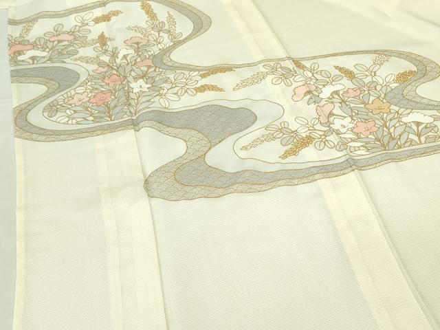 平和屋着物*夏物 訪問着 絽 駒刺繍 流水草花文 金彩 正絹 逸品 DABE1853op