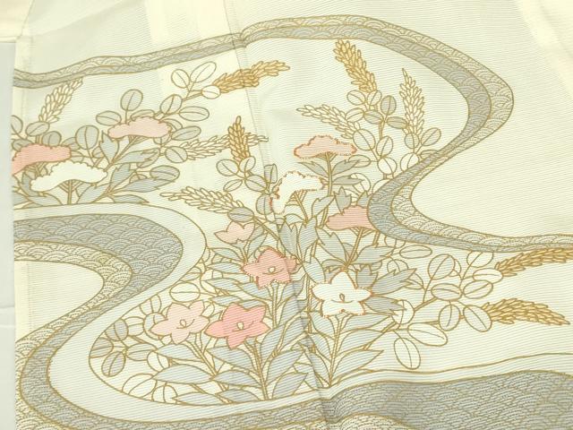 平和屋着物*夏物 訪問着 絽 駒刺繍 流水草花文 金彩 正絹 逸品 DABE1853op