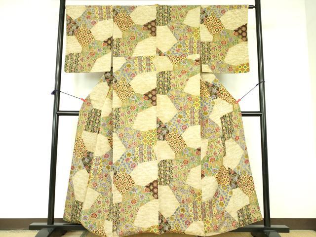 平和屋着物■上質な小紋 更紗草花文 金彩 鬼しぼ縮緬 正絹 逸品 DABE1861op