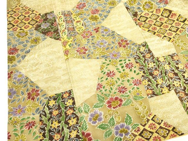 平和屋着物■上質な小紋 更紗草花文 金彩 鬼しぼ縮緬 正絹 逸品 DABE1861op