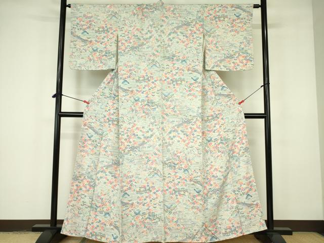 平和屋着物■上質な小紋 型染 風景花松文 正絹 逸品 DABE1862op