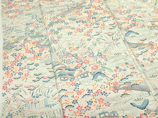 平和屋着物■上質な小紋 型染 風景花松文 正絹 逸品 DABE1862op