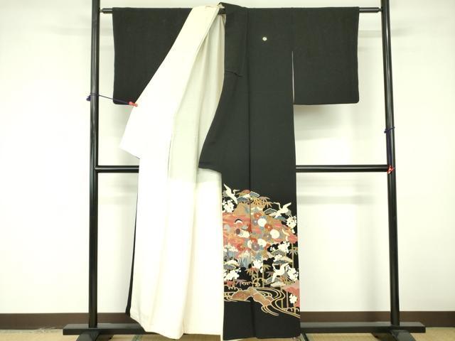 平和屋着物■豪華黒留袖 作家物 鴛鴦飛鶴花文 金彩 正絹 逸品 DABE1963op