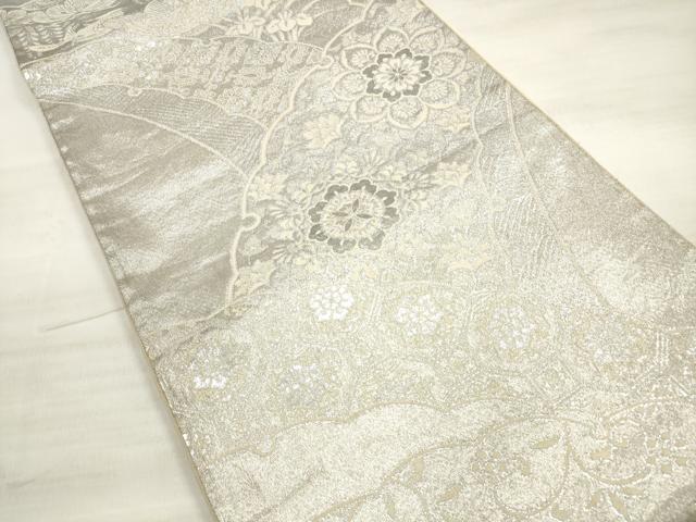平和屋着物◎六通柄袋帯 唐織 吉祥花文 プラチナ銀箔二重織 正絹 逸品 DABE2072xg