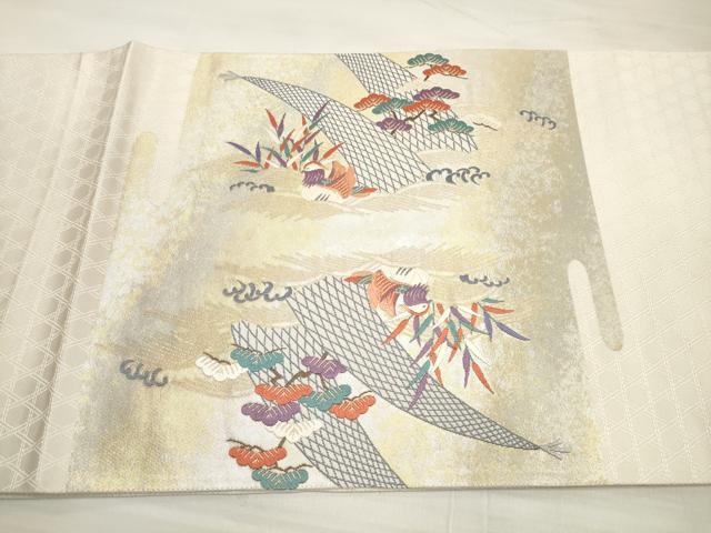 平和屋着物◎六通柄袋帯 唐織 立波鴛鴦葦文 金糸 正絹 逸品 DABE2084xg