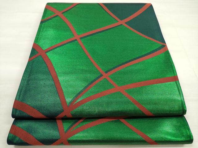 平和屋着物◎六通柄袋帯 変わり格子 引箔 正絹 逸品 DABE2150xg
