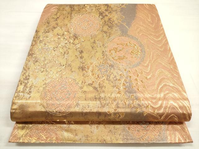 平和屋着物◎六通柄袋帯 花絵皿 唐草文 金銀糸 引箔 正絹 逸品 DABE2160xg