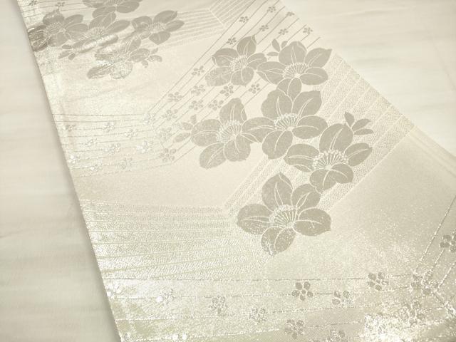 平和屋着物◎両面 全通柄袋帯 草花文 銀糸 やまと誂製 正絹 逸品 DABE2316xg