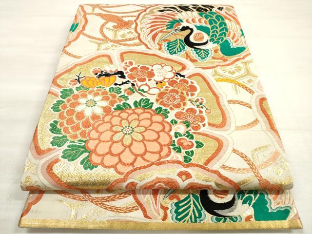 平和屋着物●両面　全通柄袋帯　唐織　日本美術名宝　飛鶴文　木立　正絹　逸品　DABD1786ps 平和屋着物○極上 創業280年 誉田屋源兵衛 六通柄袋帯 唐織 橘花文 金