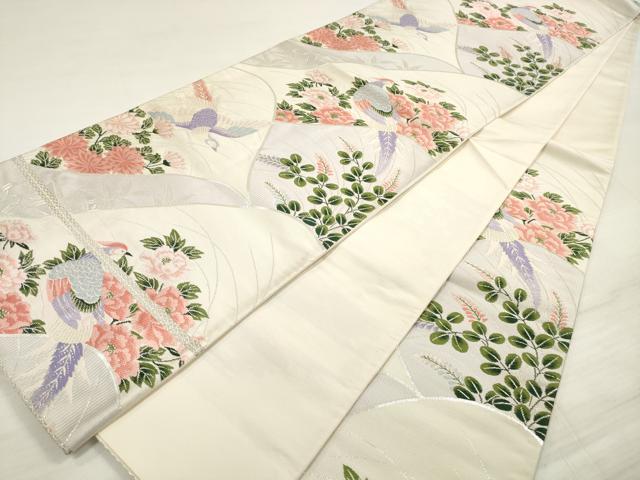 平和屋着物◎六通柄袋帯 花鳥文 銀彩 正絹 逸品 DABE2516xg