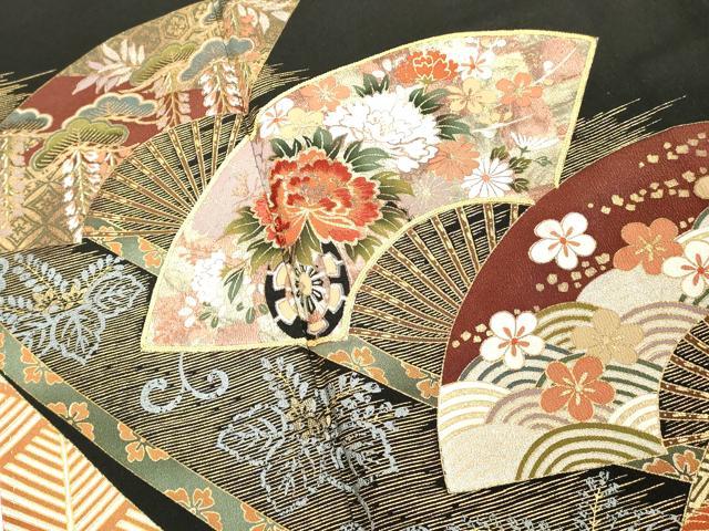 平和屋着物■豪華黒留袖 駒刺繍 扇面花文 金銀彩 正絹 逸品 DABE2535cd