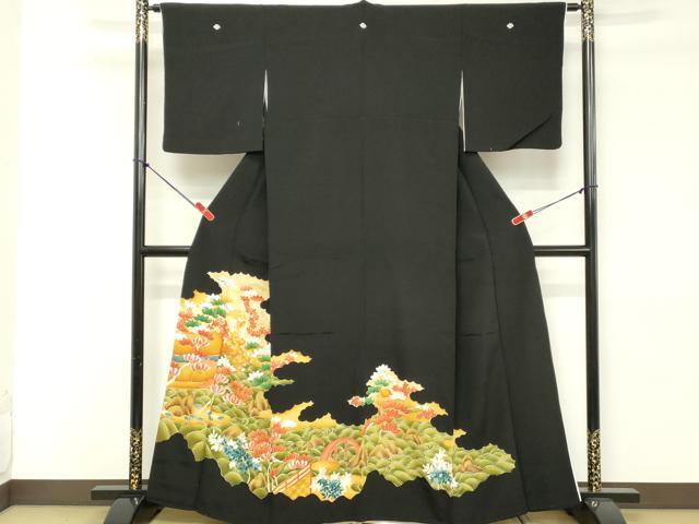 平和屋着物□豪華黒留袖 駒刺繍 風景花文 金彩 正絹 逸品 DABE2556cd