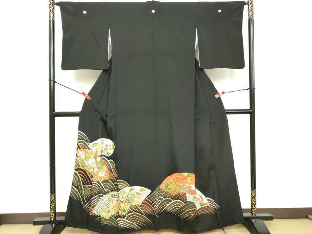 平和屋着物■豪華黒留袖 駒刺繍 流水地紙花文 金彩 正絹 逸品 DABE2578cd