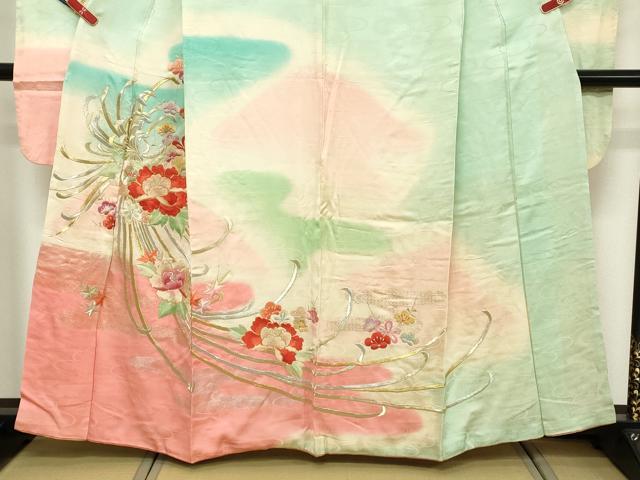 平和屋着物■豪華振袖 駒刺繍 草花文 暈し染め 金彩 正絹 逸品 DABE2654cd
