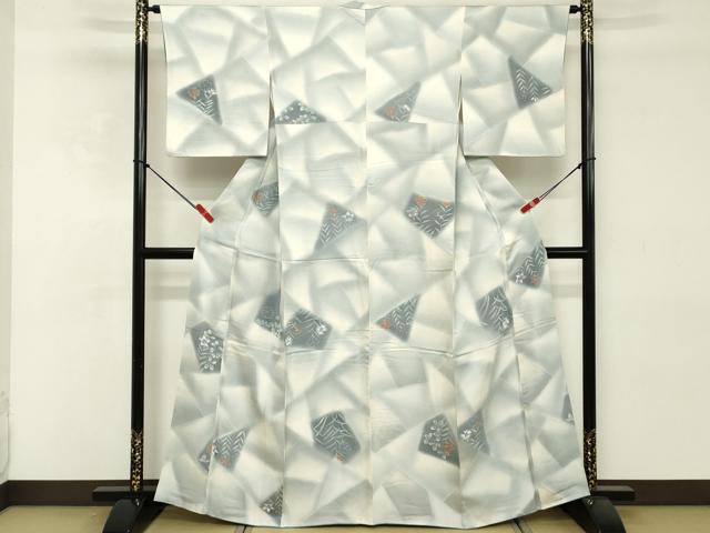 平和屋着物■上質な小紋 切嵌花文 暈し染め 正絹 逸品 DABE2774cd