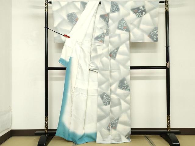 平和屋着物■上質な小紋 切嵌花文 暈し染め 正絹 逸品 DABE2774cd